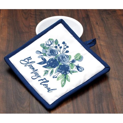  [아마존베스트]Amour Infini Pot Holders and Oven Mitts | Blooming Floral | 100% Natural Cotton | Set of 1 Oven Mitt and 1 Pot Holder | Durable Heat Resistant for Kitchen and Machine Washable