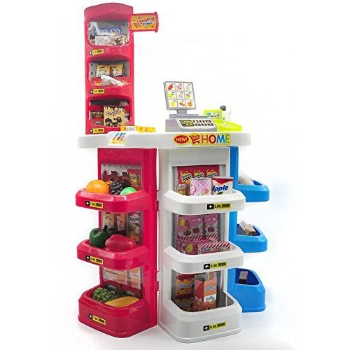  AMPERSAND SHOPS Specialty Grocery / Food Shop Cash Register Stand Playset with Shelves and Various Fruits, Veggies, Dairies, and Treats