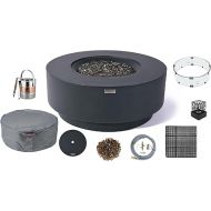 AMS Fireplace Elementi Dark Gray Nimes Natural Gas Fire Pit Table for Outside Patio Bundle with Wind Guard and SS Burner Lid | Free Rubber Mat, Ice Bucket and Counter-top Lantern