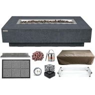 AMS Fireplace Elementi Dark Gray Hampton Natural Gas Fire Pit Table for Outside Patio Bundle with Wind Guard and SS Burner Lid | Free Rubber Mat, Ice Bucket and Counter-top Lantern