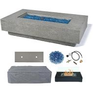 AMS Fireplace | Elementi Plus | Riviera | Rectangular Light Gray Concrete Propane Gas Fire Table Pit (Liquid Propane)