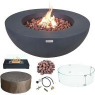 Elementi Lunar Bowl Cast Concrete Fire Table, Outdoor Fire Pit Fire TablePatio Furniture, Dark Gray (Liquid Propane Gas)