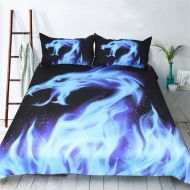 AMTAN 3D Blue Dragon Duvet Cover Set Flame Design Bedding 3 Piece Best Gifts for Boys and Teenagers 100% Polyester Comfortable Bedding Set 1 Duvet Cover 2 Pillowcase Twin Full Quee