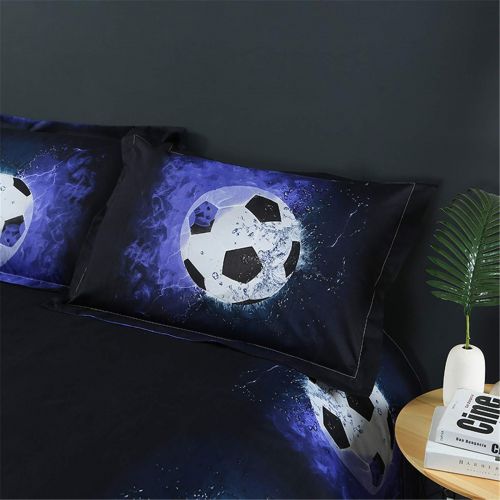  AMTAN 3D Football Duvet Cover Set Boys ice and Blue Flames Pattern Sports Themed Bedding Set Duvet Cover Bed Sheet,3pcs 1 Duvet Cover 2 Pillowcase Twin Full Queen King Size