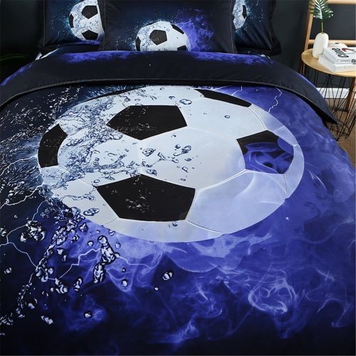  AMTAN 3D Football Duvet Cover Set Boys ice and Blue Flames Pattern Sports Themed Bedding Set Duvet Cover Bed Sheet,3pcs 1 Duvet Cover 2 Pillowcase Twin Full Queen King Size