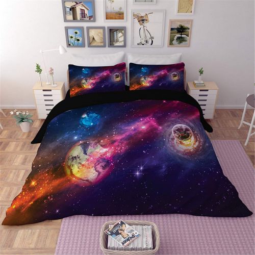  AMTAN 3D Planets Bedding Luminous Planet Teen Kids Duvet Cover Set 100% Microfiber Boy Favorite Bedding Set 3pcs(1 Duvet Cover 2 Pillowcases) Twin Full Queen King Size