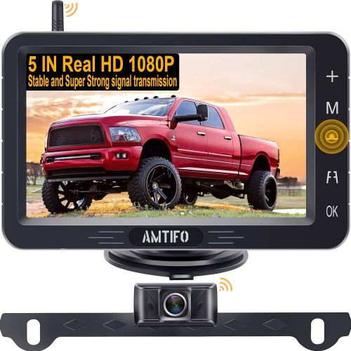  [아마존베스트]AMTIFO A6 HD 1080P Digital Wireless Backup Camera Kit with Stable Signal,5 Inch Split/Full Screen Rear View System for Trucks,Cars,Campers,Vans