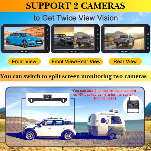  [아마존베스트]AMTIFO A6 HD 1080P Digital Wireless Backup Camera Kit with Stable Signal,5 Inch Split/Full Screen Rear View System for Trucks,Cars,Campers,Vans