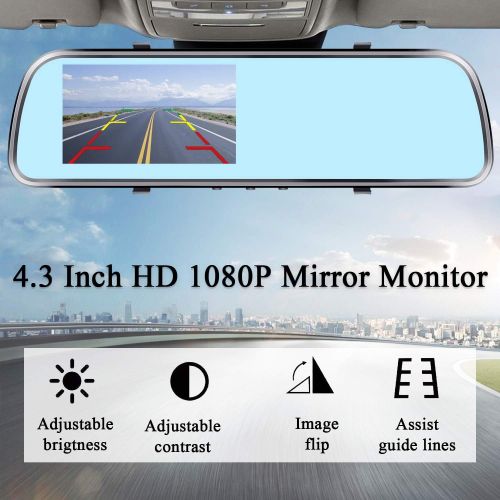  [아마존베스트]AMTIFO A1 HD 1080P Backup Camera,4.3 Mirror Monitor Licence Plate Rear View Hitch Camera,Easy Installation Rear/Front View Camera System for Cars,Minivans,SUVs,Trucks