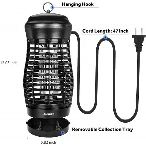  AMUFER Bug Zapper, Mosquito Killer Quiet UV Light Waterproof Fly Trap High Voltage 4000V Electric Pest Zapper with 15W Lamp Bulb for Outdoor Indoor, Available for Backyard, Garden,