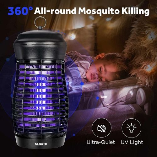  AMUFER Bug Zapper, Mosquito Killer Quiet UV Light Waterproof Fly Trap High Voltage 4000V Electric Pest Zapper with 15W Lamp Bulb for Outdoor Indoor, Available for Backyard, Garden,