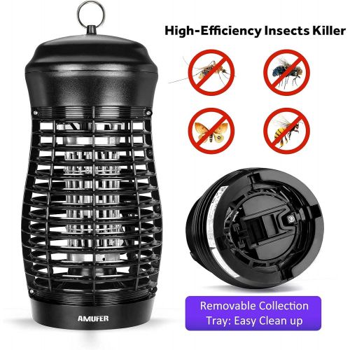  AMUFER Bug Zapper, Mosquito Killer Quiet UV Light Waterproof Fly Trap High Voltage 4000V Electric Pest Zapper with 15W Lamp Bulb for Outdoor Indoor, Available for Backyard, Garden,