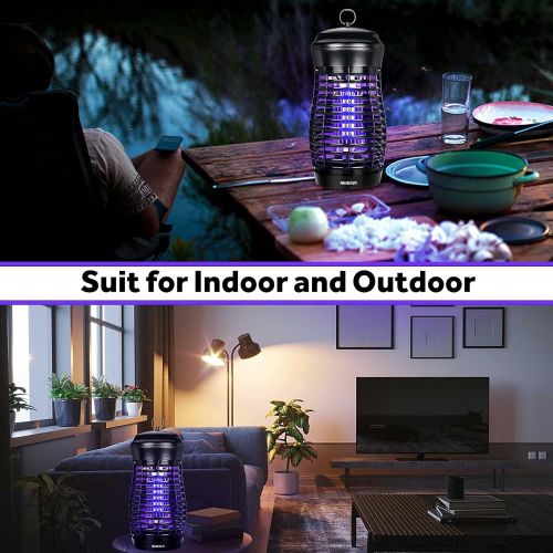  AMUFER Bug Zapper, Mosquito Killer Quiet UV Light Waterproof Fly Trap High Voltage 4000V Electric Pest Zapper with 15W Lamp Bulb for Outdoor Indoor, Available for Backyard, Garden,