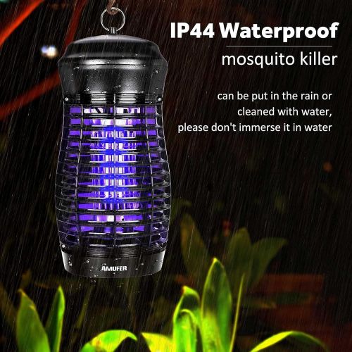  AMUFER Bug Zapper, Mosquito Killer Quiet UV Light Waterproof Fly Trap High Voltage 4000V Electric Pest Zapper with 15W Lamp Bulb for Outdoor Indoor, Available for Backyard, Garden,