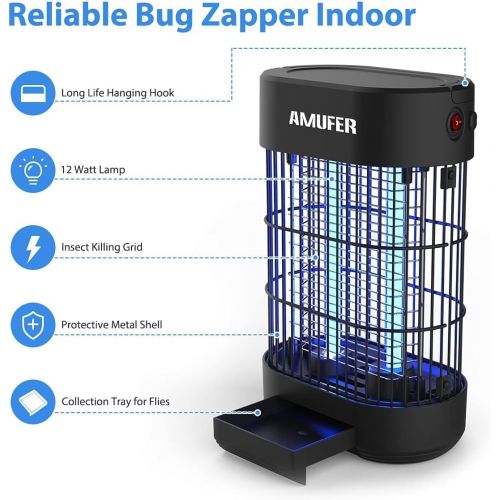  Bug Zapper, AMUFER Mosquito Zapper Quite 12W Electric Bug Zapper Indoor Plug in Mosquito Trap Light Mosquito Killer eliminates Mosquitoes & Flies with Fly Zapper for Home, Restaura