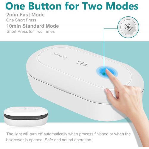  AMUFER Phone Sanitizer Box & 10W Max Fast Wireless Charger, 2/10 Mins Fast UV Phone Sanitizer Box , 3 in 1 Phone Sanitizer with Aroma Diffuser for Cell Phone, Watches, Jewelry, Glasses,Ke