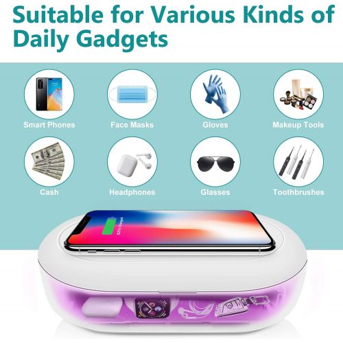  AMUFER Phone Sanitizer Box & 10W Max Fast Wireless Charger, 2/10 Mins Fast UV Phone Sanitizer Box , 3 in 1 Phone Sanitizer with Aroma Diffuser for Cell Phone, Watches, Jewelry, Glasses,Ke