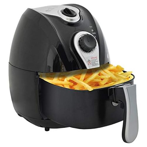  AMUR Heissluft Fritteuse ohne Fett fuer leckeres, gesundes frittieren ohne OEl - Heissluftofen - Mini Backofen  Timer Grill - Heissluftftitteuse mit 2,7L-Einsatz - kinderleichte Bedinung