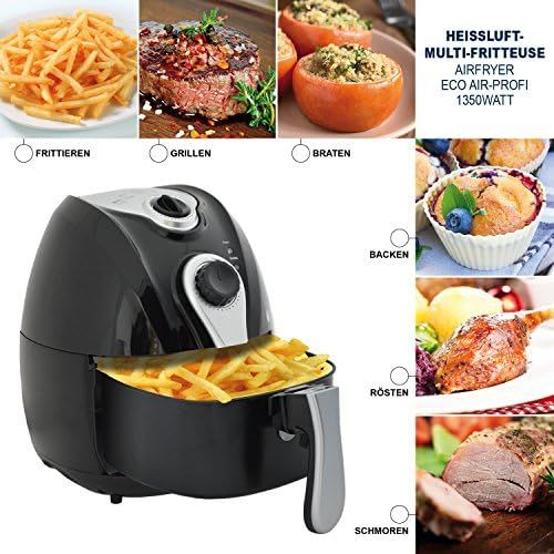  AMUR Heissluft Fritteuse ohne Fett fuer leckeres, gesundes frittieren ohne OEl - Heissluftofen - Mini Backofen  Timer Grill - Heissluftftitteuse mit 2,7L-Einsatz - kinderleichte Bedinung