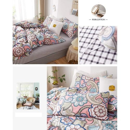  [아마존베스트]AMWAN Japanese Style Strawberry Patchwork Duvet Cover Twin Bohemian Flower Birds Bedding Set Cotton Kids Girl Comforter Cover Plaid Geometric Duvet Cover Cartoon Kids Boy Bedding Set wit