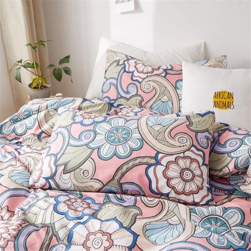  [아마존베스트]AMWAN Japanese Style Strawberry Patchwork Duvet Cover Twin Bohemian Flower Birds Bedding Set Cotton Kids Girl Comforter Cover Plaid Geometric Duvet Cover Cartoon Kids Boy Bedding Set wit