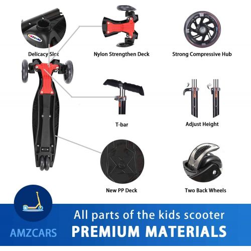  AMZCARS Kick Scooter for Kids, 3 Wheels Toddlers Scooter for 3 4 5 6 Years Old Boys Girls Learn to Steer, Kids Scooter 4 Adjustable Height, Extra-Wide Deck, Flashing Wheel Lights for Child