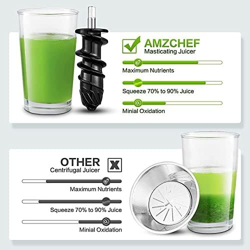  Besuchen Sie den AMZCHEF-Store AMZCHEF Slow Juicer BPA-frei Entsafter Gemuese und Obst Profi Entsafter mit Ruhiger Motor & Umkehrfunktion & Saftkanne & Reinigungsbuerste（150 Watt/Beige）