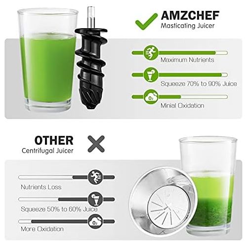  [아마존베스트]AMZCHEF Slow Juicer, BPA-Free Juicer, Vegetables and Fruit, Professional Juicer with Quiet Motor, Reverse Function, Juice Jug and Cleaning Brush, 150 Watt, Ivory, beige
