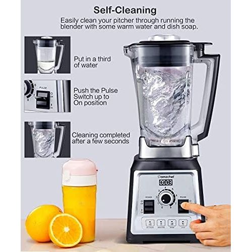  Amzchef Smoothie Blender 2L BPA Free Container, Impulse / Ice Crush Function [Energy Class A++]