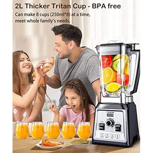  Amzchef Smoothie Blender 2L BPA Free Container, Impulse / Ice Crush Function [Energy Class A++]