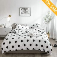 AMZTOP 【Latest Arrival】Duvet Cover Queen Duvet Cover Full Cotton White Black Polka Dot Comforter Cover Geometric Modern Kids Duvet Cover Bedding Comforter Cover with Zipper Ties,NO Comfor