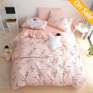 AMZTOP 【LATEST ARRIVAL】Flamingo Bedding Kids Duvet Cover Set Queen Pink 3 Pieces Comforter Cover 100% Cotton Reversible Cute Cartoon Bedding Collection Quilt Cover Lightweight for Childre