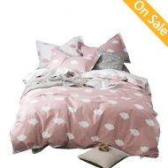 AMZTOP 【Newest Arrival】Cloud Kids Duvet Cover Set Cotton Queen Full 3 Pieces Comforter Cover White Clouds Patterned on Pink Reversible Lightweight Bedding Collection for Kids Adults Teens
