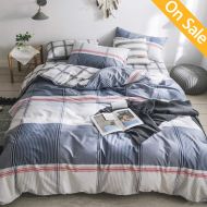 AMZTOP 【Latest Arrival】 Duvet Cover Cotton Blue Duvet Cover Twin Kids Duvet Cover Boys Stripes Duvet Cover Plaid Duvet Cover Modern Geometric Comforter Cover for Boys Adults Teens,NO Comf