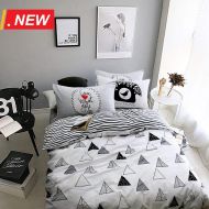 AMZTOP 【Newest Arrival】Triangle Duvet Cover Cotton Geometric Duvet Cover Queen 3 Piece Comforter Cover Set Full Stripes Duvet Cover Bedding for Boys Girls Room with Zipper Closure,NO Comf