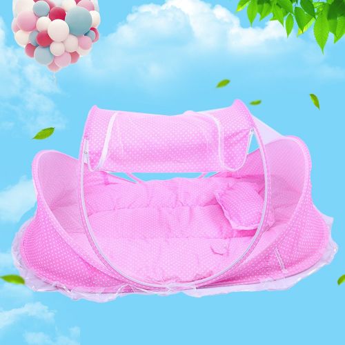  AN MING Baby Travel Bed,Baby Bed Portable Foldable Baby Crib Baby Tent with Mosquito Net Pink