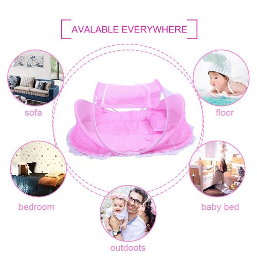  AN MING Baby Travel Bed,Baby Bed Portable Foldable Baby Crib Baby Tent with Mosquito Net Pink