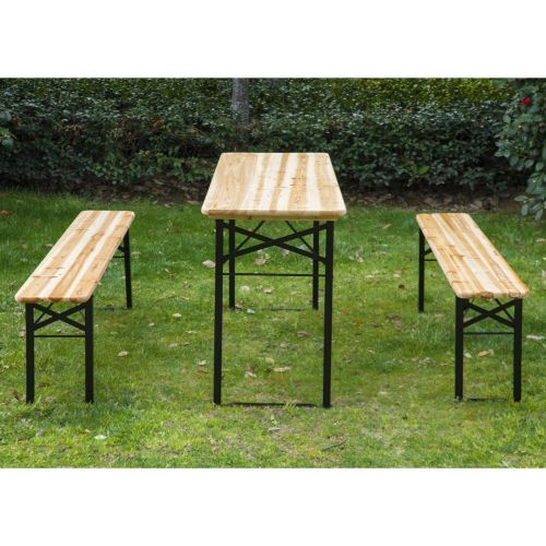  ANA Store Classic Traditional Curl Seating Stand 6ft Iron Frame Wooden Folding Picnic Table Set with 2 Benches Easy Set-up Take-Down