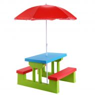 ANA Store Multi-Color Outdoor Table with Umbrella 4-Seat Set Bar Brolly Kids Picnic Counter Folding Bend Play Desk Portable Children Bench Decorate Garden Yard Furniture