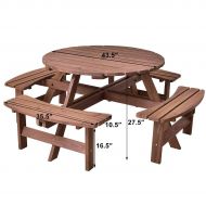 ANA Store Casual Group Party Banquet Bar Fir Wood Brown Antique Style Outdoor Pub Patio Picnic Dinner Table Set with 8 Person Seats