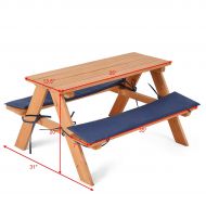 ANA Store Kids Yard Wooden Picnic Table 4 Children Patio Beach Chair with Cushion Home Work Desk Garden Chairs Set