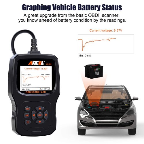  ANCEL AD530 Vehicle OBD2 Scanner Car Code Reader Diagnostic Scan Tool with Enhanced Code Definition and Upgraded Graphing Battery Status