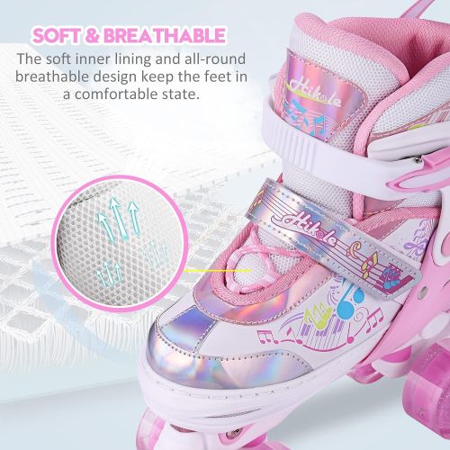  ANCHEER Roller Skates for Girls Triple Lock Mesh Breathable Quad Skates Size Adjustable Quad Roller Skates Light Up Skates