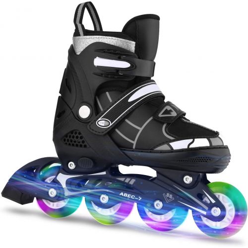  ANCHEER Youth Inline Skates for Kids and Women Adjustable Blades Roller Skates with Light Up Wheels Outdoor in Line Skating for Girls and Boys Beginner Skates Size 12-8