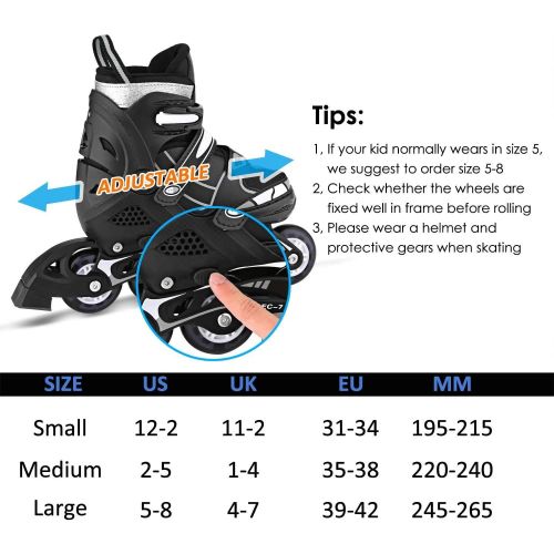  ANCHEER Youth Inline Skates for Kids and Women Adjustable Blades Roller Skates with Light Up Wheels Outdoor in Line Skating for Girls and Boys Beginner Skates Size 12-8