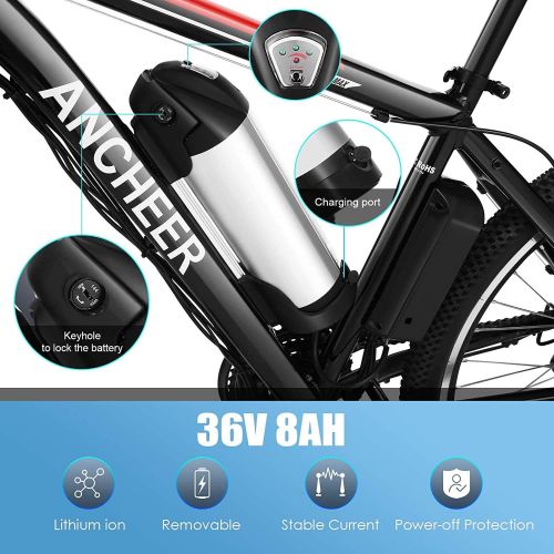  ANCHEER 26 Electric Bike/Electric Mountain Bike/Commuting E-Bike for Adults 500W/250W Rear Hub Motor 36V 12.5Ah/8Ah Battery Front Suspension Dual-Disc Brake 21-Speed Gear