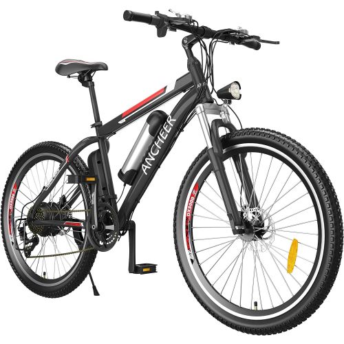  ANCHEER 26 Electric Bike/Electric Mountain Bike/Commuting E-Bike for Adults 500W/250W Rear Hub Motor 36V 12.5Ah/8Ah Battery Front Suspension Dual-Disc Brake 21-Speed Gear