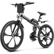 ANCHEER Electric Bike, Folding Electric Bike 26 Electric Mountain Bike with Magnesium Alloy Integrated Wheel, Electric Bike for Adult Features Premium Front and Rear Suspension and