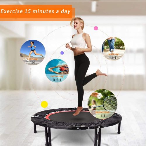  ANCHEER Foldable Rebounder Trampoline Adjustable Handle, Exercise Fitness Cardio Workout Training Adults Kids (Max. Load 300lbs, Zero Stretch Jump Mat)