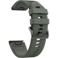 [아마존베스트]ANCOOL Compatible with Fenix 5 Band Easy Fit 22mm Width Soft Silicone Watch Strap Replacement for Fenix 5/Fenix 5 Plus/Forerunner 935/Approach S60/Quatix 5 - Army Green